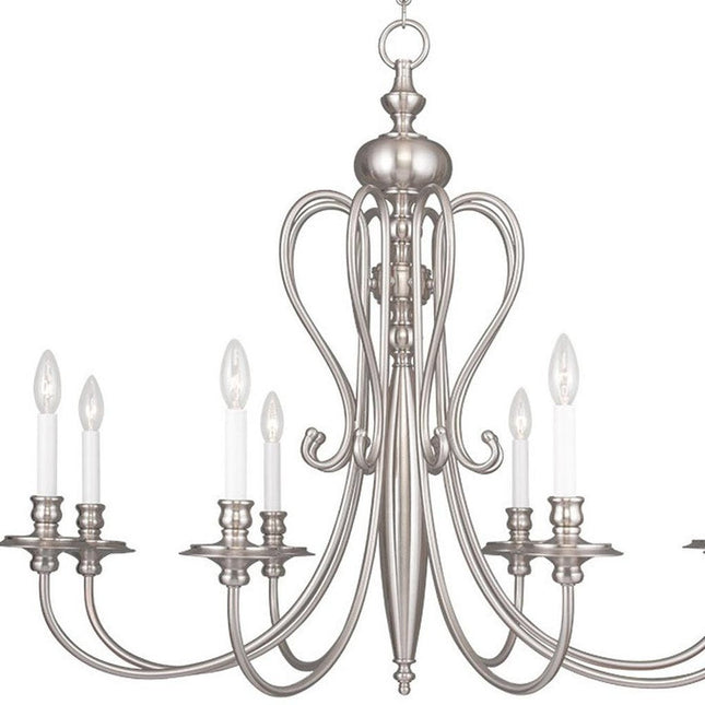 Nickel Eight Light Metal Dimmable Chandelier With Shades HomeRoots