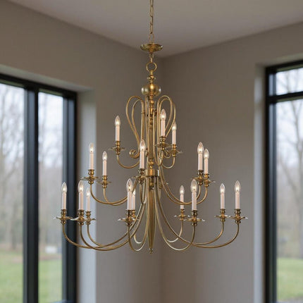 Antiqued Brass Multi Light Metal Dimmable Chandelier With Shades