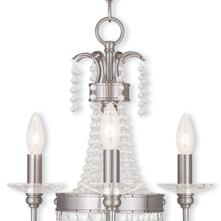 Nickel And Clear Three Light Metal Dimmable Chandelier With Shades
