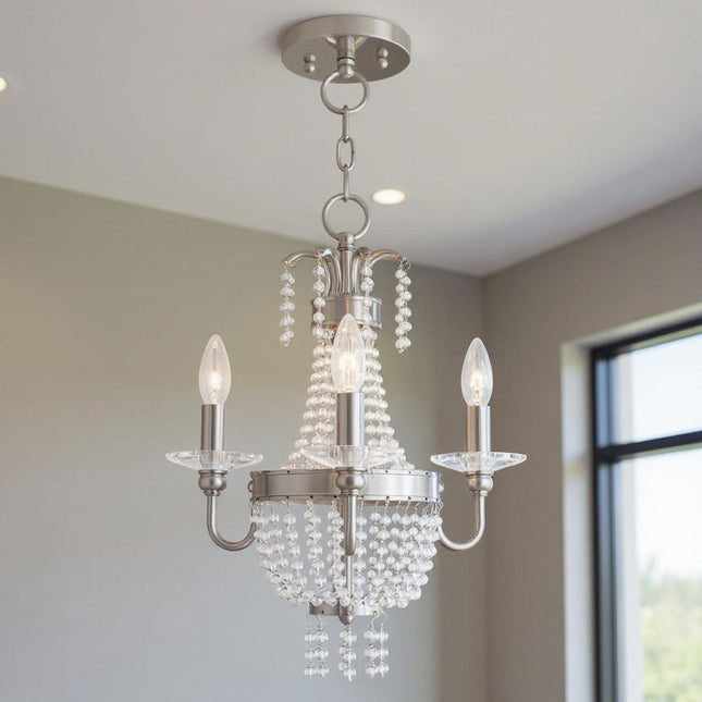 Nickel And Clear Three Light Metal Dimmable Chandelier With Shades HomeRoots