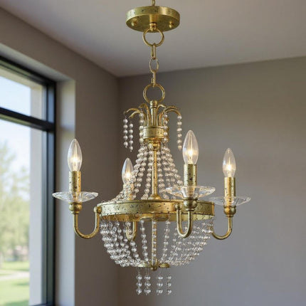 Gold Four Light Metal Dimmable Chandelier With Shades