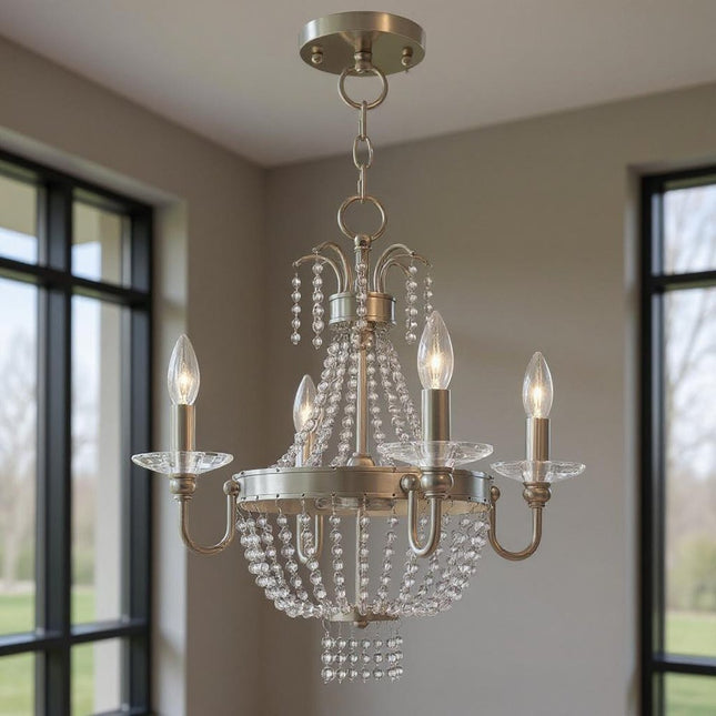 Four Light Dimmable Chandelier With Shades HomeRoots