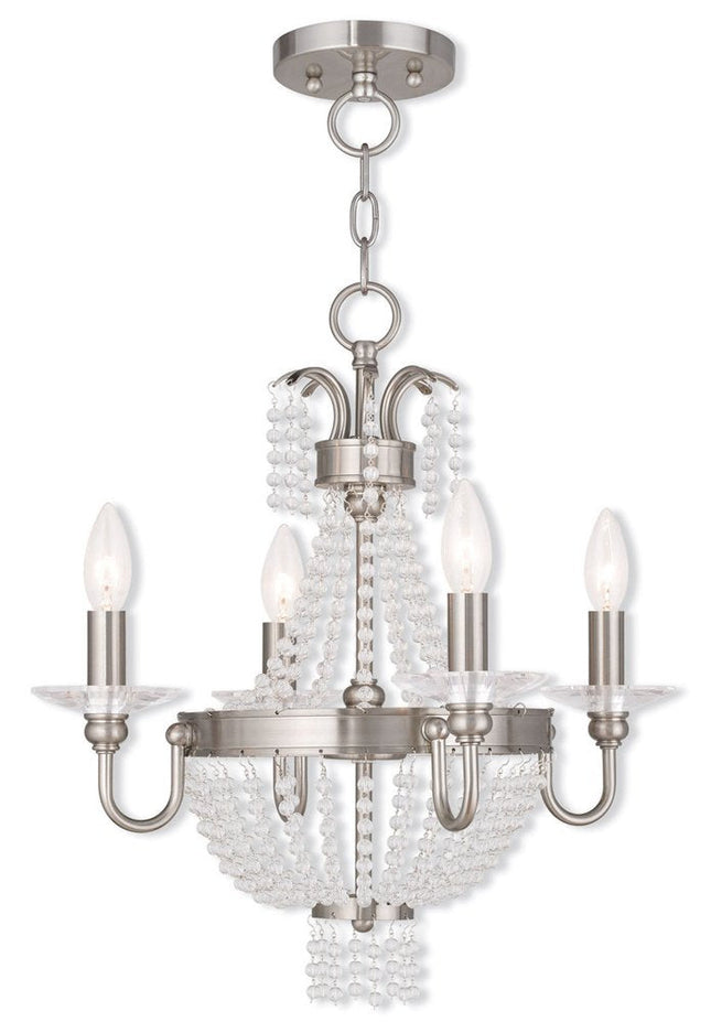 Nickel Four Light Metal Dimmable Chandelier With Shades HomeRoots