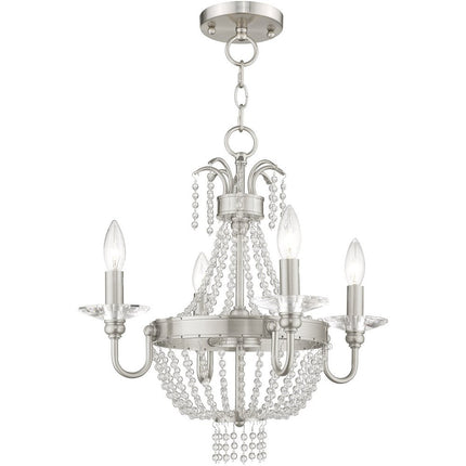 Nickel Four Light Metal Dimmable Chandelier With Shades