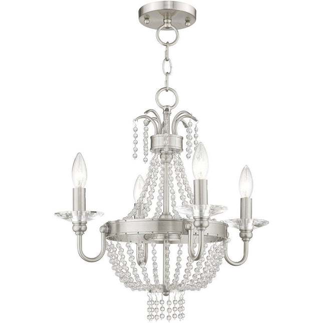 Nickel Four Light Metal Dimmable Chandelier With Shades HomeRoots