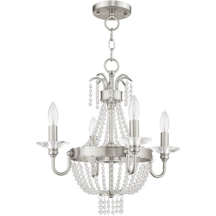 Nickel Four Light Metal Dimmable Chandelier With Shades