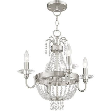 Nickel Four Light Metal Dimmable Chandelier With Shades