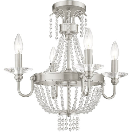 Nickel Four Light Metal Dimmable Chandelier With Shades