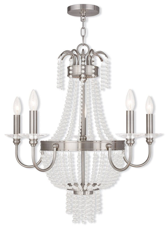 Nickel Five Light Metal Dimmable Chandelier With Shades HomeRoots