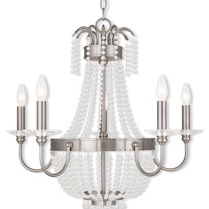 Nickel Five Light Metal Dimmable Chandelier With Shades