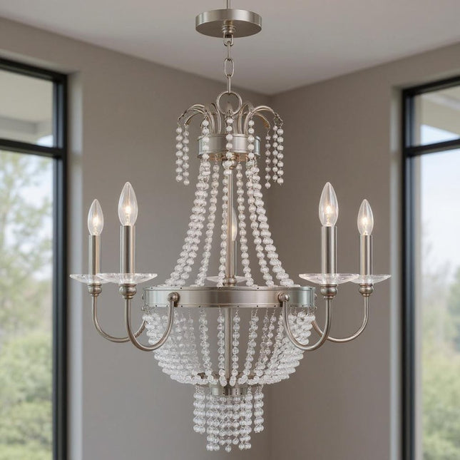 Five Light Dimmable Chandelier With Shades HomeRoots
