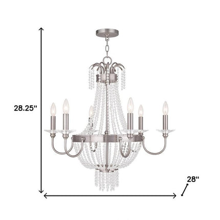 Nickel And Clear Six Light Metal Dimmable Chandelier With Shades