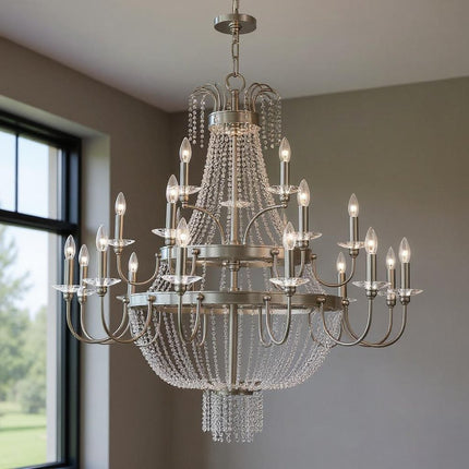 Nickel Multi Light Metal Dimmable Chandelier With Shades