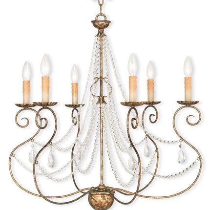 Bronze Six Light Metal Dimmable Chandelier With Shades