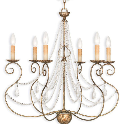 Bronze Six Light Metal Dimmable Chandelier With Shades