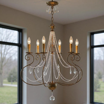 Bronze Six Light Metal Dimmable Chandelier With Shades