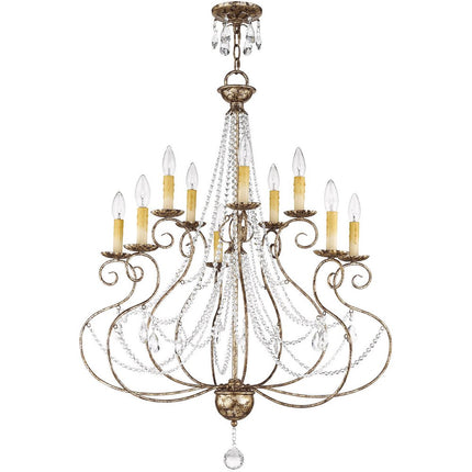 Bronze Ten Light Metal Dimmable Chandelier With Shades