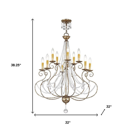 Bronze Ten Light Metal Dimmable Chandelier With Shades