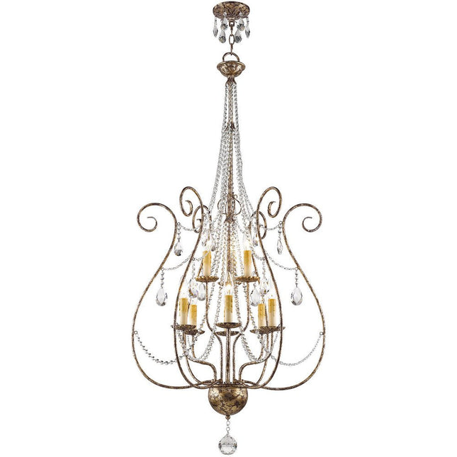 Bronze Nine Light Metal Dimmable Chandelier With Shades HomeRoots