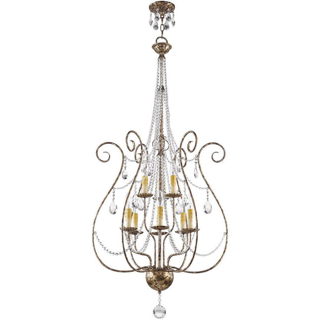 Bronze Nine Light Metal Dimmable Chandelier With Shades HomeRoots