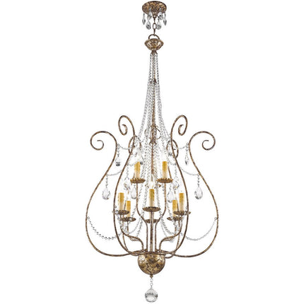 Bronze Nine Light Metal Dimmable Chandelier With Shades