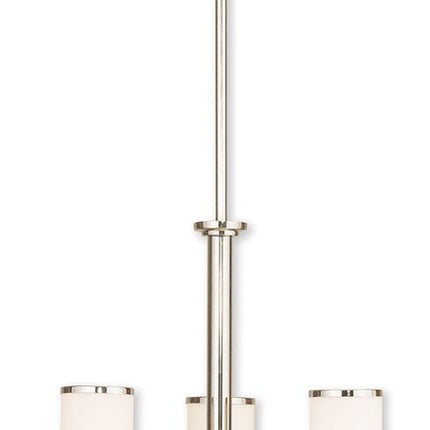 Nickel And Opal Three Light Metal Dimmable Chandelier With Shades