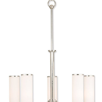 Nickel Five Light Metal Dimmable Chandelier With Shades