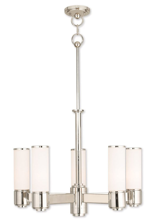 Nickel Five Light Metal Dimmable Chandelier With Shades HomeRoots