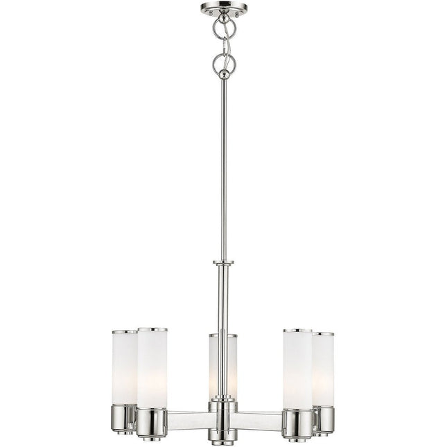 Nickel Five Light Metal Dimmable Chandelier With Shades HomeRoots