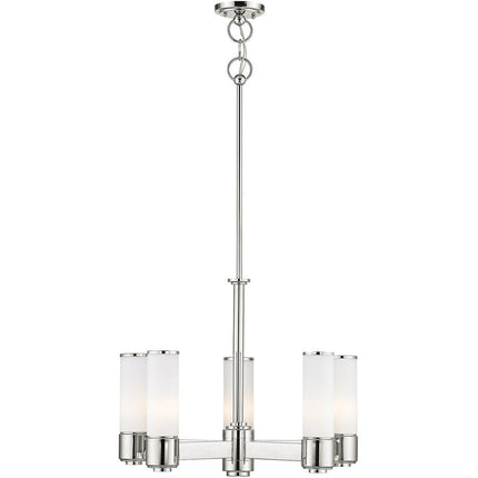 Nickel Five Light Metal Dimmable Chandelier With Shades