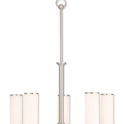 Nickel Five Light Metal Dimmable Chandelier With Shades