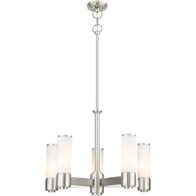 Nickel Five Light Metal Dimmable Chandelier With Shades HomeRoots