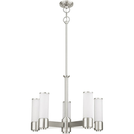 Nickel Five Light Metal Dimmable Chandelier With Shades