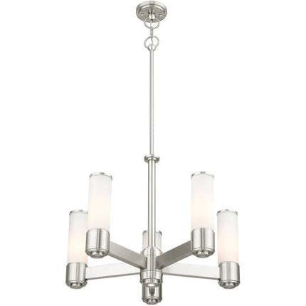 Nickel Five Light Metal Dimmable Chandelier With Shades
