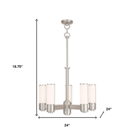 Nickel Five Light Metal Dimmable Chandelier With Shades