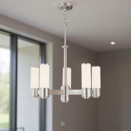 Nickel Five Light Metal Dimmable Chandelier With Shades
