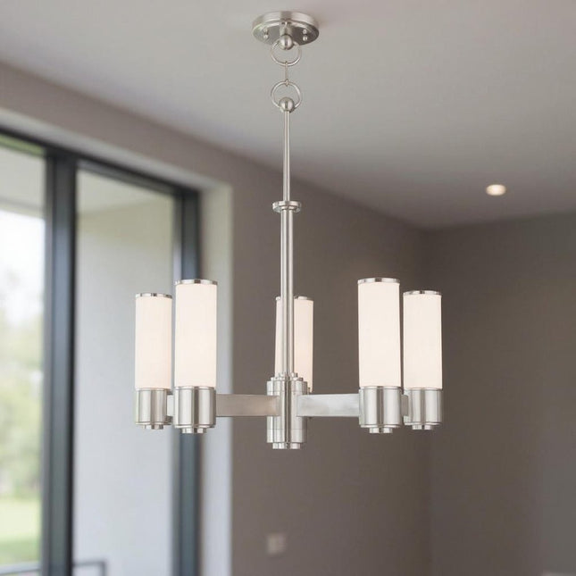 Five Light Dimmable Chandelier With Shades HomeRoots