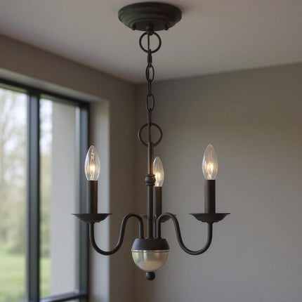 Black Three Light Dimmable Chandelier With Shades HomeRoots