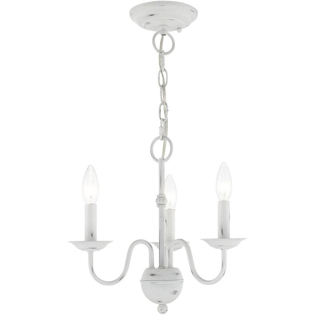 Antiqued White Three Light Metal Dimmable Chandelier With Shades HomeRoots