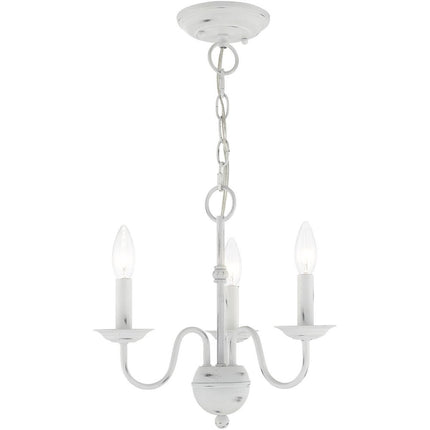 Antiqued White Three Light Metal Dimmable Chandelier With Shades
