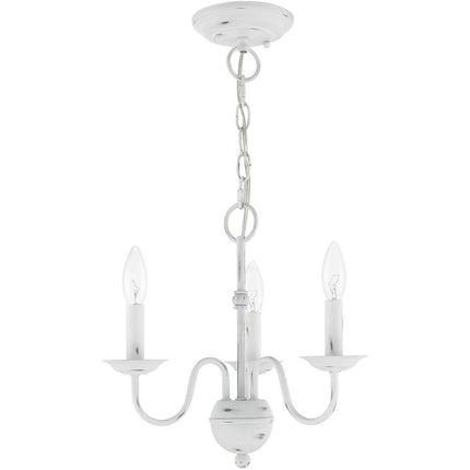 Antiqued White Three Light Metal Dimmable Chandelier With Shades