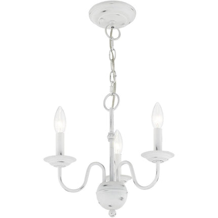 Antiqued White Three Light Metal Dimmable Chandelier With Shades