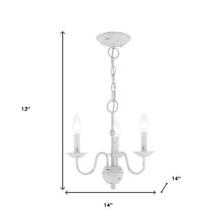 Antiqued White Three Light Metal Dimmable Chandelier With Shades