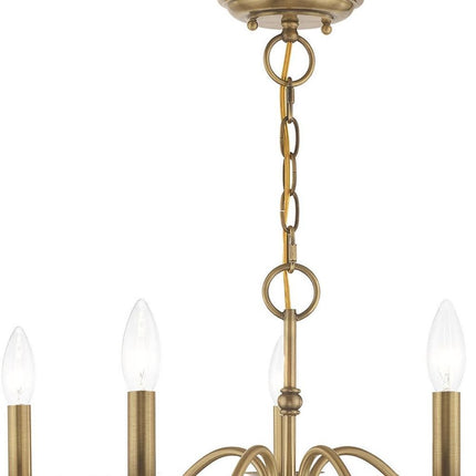 Antiqued Brass Five Light Metal Dimmable Chandelier With Shades