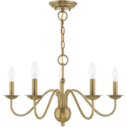 Antiqued Brass Five Light Metal Dimmable Chandelier With Shades