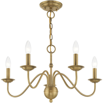 Antiqued Brass Five Light Metal Dimmable Chandelier With Shades