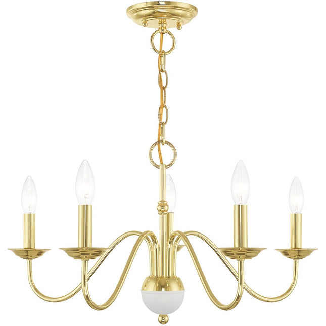 Brass Five Light Metal Dimmable Chandelier With Shades