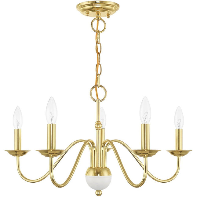 Brass Five Light Metal Dimmable Chandelier With Shades