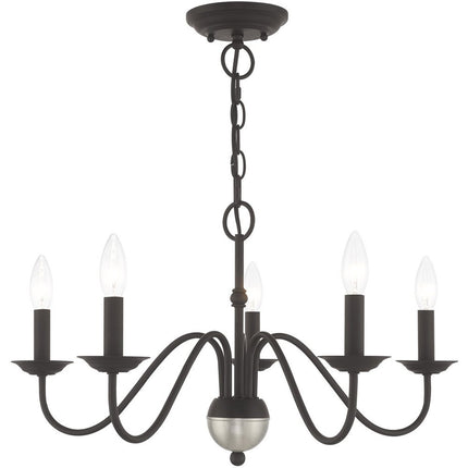 Black Five Light Metal Dimmable Chandelier With Shades