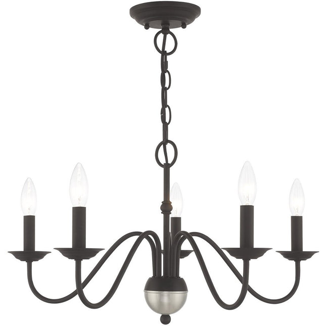 Black Five Light Metal Dimmable Chandelier With Shades